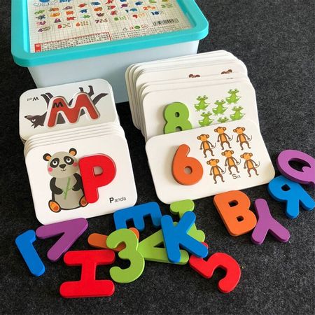 Wooden English Letter Digital Animal Pattern Double-sided Cognitive Puzzle Toy for Children Educational Puzzles Toys Storage