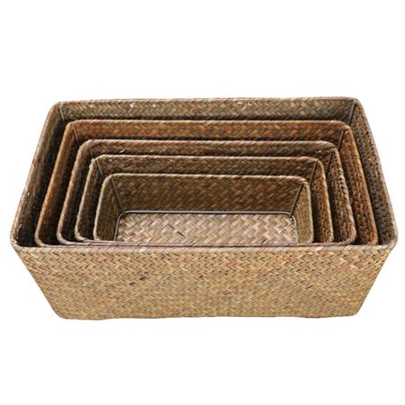 Natural Large Woven Seagrass Basket Straw Wicker Home Table Fruit Bread Towels Small Kitchen Storage Container Set Home Decor