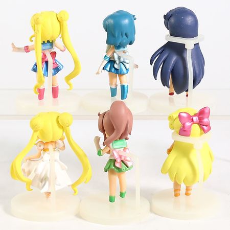 6pcs/set Sailor Moon Venus Uranus Tsukino Mercury Jupiter Q Version Cartoon Princess Dolls PVC Figure Toys