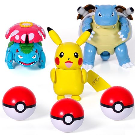 Genuine Pokémon Ball Deformation Robot Toy Pikachu and Spitfire Dragon and Miao Osmanthus Birthday Gifts