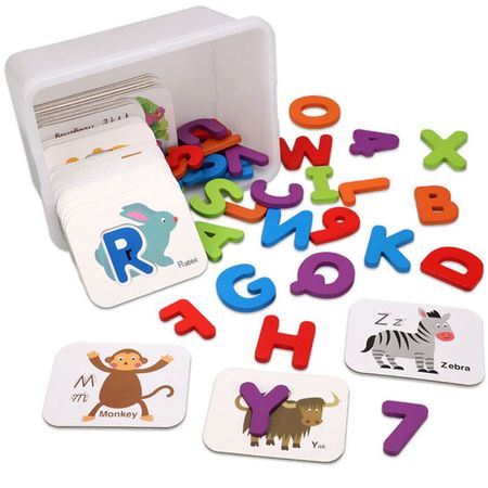 Wooden English Letter Digital Animal Pattern Double-sided Cognitive Puzzle Toy for Children Educational Puzzles Toys Storage