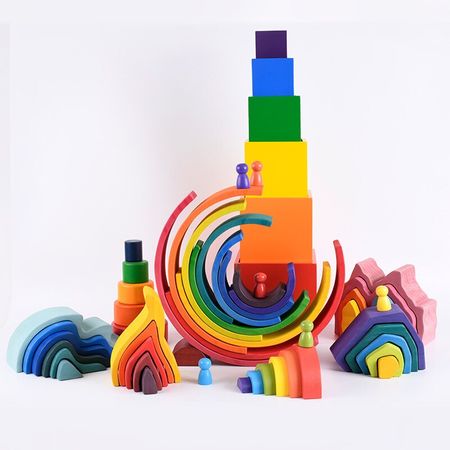 Montessori Creative Rainbow Building Blocks Stacked Villain Building Blocks Wooden Balls Educational Toys Children's Wooden