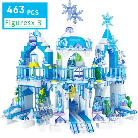 Girls Fit Lego Princess Snow Queen Ice Castle Snow Creative Building Blocks for Friends City Figures Bricks Toys for Children