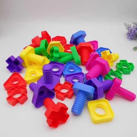 18 Pairs Barreled Plastic Building Blocks Screw Pairing Nut Combination  DIY Assembling Educational Toy For Children