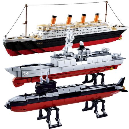 Sluban 0577 ship titanic submarine sets military Aircrafted warship cruise model boat DIY Kit Fit lego toy building blocks
