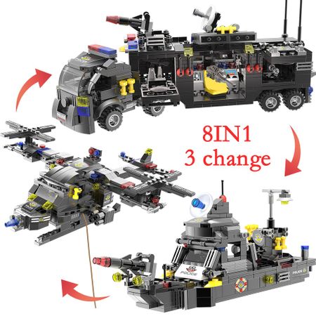 SEMBO BLOCK SWAT Military boat command car helicopter Robot Building Blocks Police seal Command children toys gift constructor