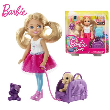 Original Barbie Travel Chelsea Dolls with Puppy Accessories Baby Boneca Girls Toys for Children Reborn Barbie Dolls Juguetes