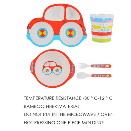5pcs/Sets Baby Bowl Child Dishes And Plates Sets Bamboo Bowl For Children Baby Feeding Set Cartoon Car Shape Tableware For Kids