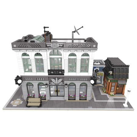 BuildMoc 10811 Brick Bank with Coffee Shop Classic City Building Downtown Module Building Block Toy Children's Gift
