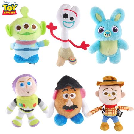 12cm Original Disney Pixar Toy Story 4 Stuffed Plush Toys Woody Forky Bunny Alien Buzz Lightyear Mr Potato Model Doll Kids Gift