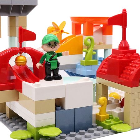 New Big Particle Roof Blocks Compatible Duploed City House Slide Building Blocks Castle DIY Bricks Toys For Children Kids Gift