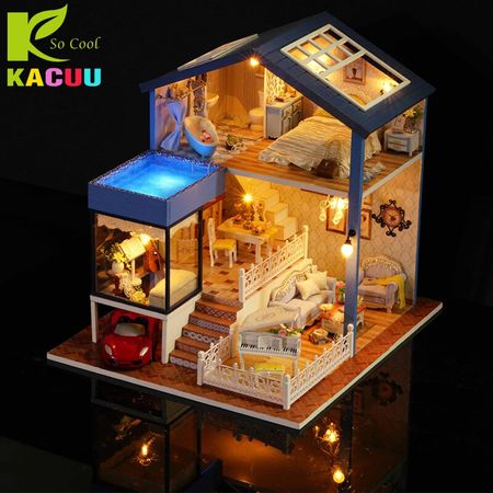KACUU Dollhouse Original Box Miniature Wooden Doll House With DIY Furniture Fidget Toys For Kids Children Birthday Gift Seattle