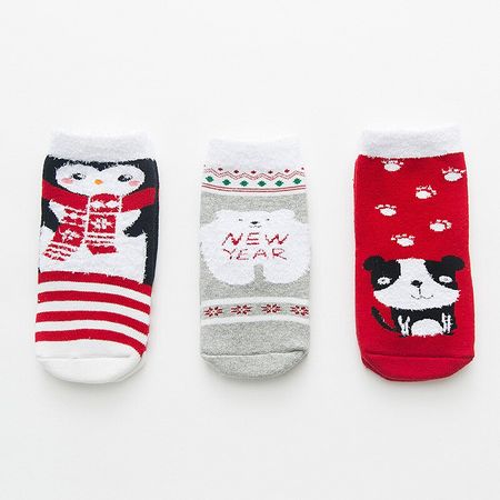 Children's socks 3 pairs  autumn/winter Christmas cartoon terry towel socks thickened for warmth P088