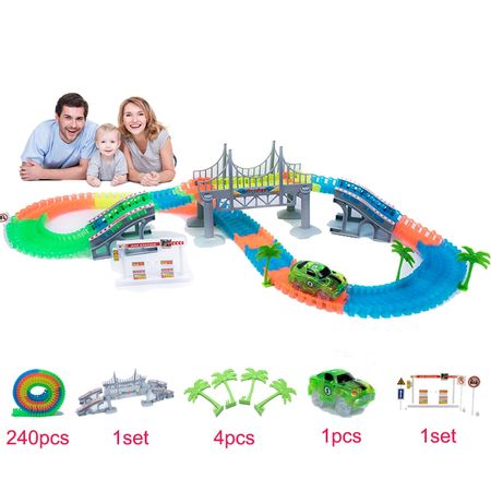 Track 240PCS/Set Glowing Race Tracks Set Flexible Racing track Bridge Car Toy Creative Toys Gifts For Children