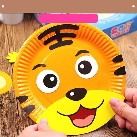 12Pcs Animal Cartoon Paper Tray Plates Drawing Toy for Kids DIY Handmade Craft Arts Puzzle Stickers Toys Kindergarten Gifts