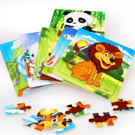 Wooden Puzzle Kids Toy Baby Wooden Jigsaw Puzzles Cartoon Dinosaur Animal Early Educational Toys for Children 9/20 Small Piece