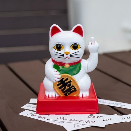 Lucky Cat WITH ATTITUDE Funny Middle Finger Lucky Cat Shaking Hands Lucky Cat Fortune Crafts Figurines Novelty Gift  Resin