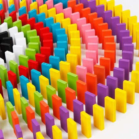 Wooden Dominoes Set for Kids Building Color Blocks Tile Games Arts Crafts Puzzle 