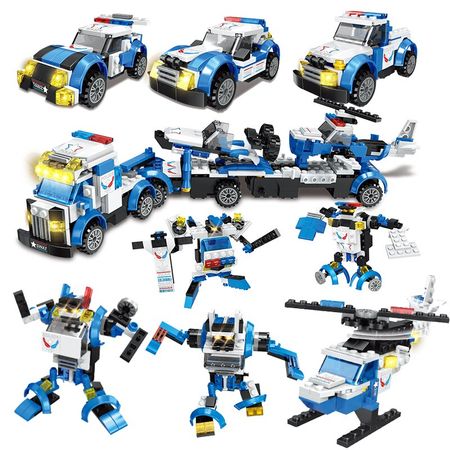 New Technic Bricks 2 in 1 Building Blocks City Police Helicopter Pull Back Car Education Toys for Children