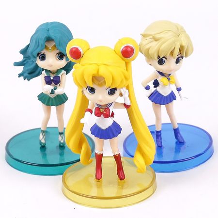 Q posket Sailor Moon Tsukino Usagi Sailor Neptune Kaiou Michiru Sailor Uranus Tenoh Haruka PVC Figures Toys 3pcs/set 8cm