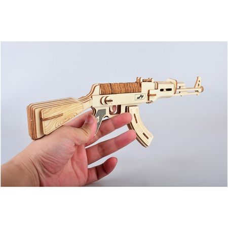 DIY AK47 Submachine Gun Model Toy For Boys Handmade Wooden Puzzle Guns Toys Wood Crafts Assembly Building Kit Military Gifts