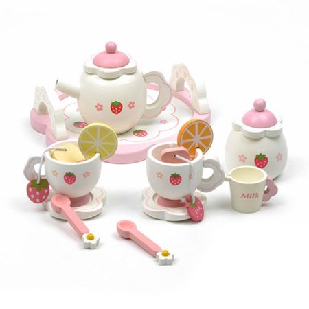 Girls Toys Kitchen Toys Pink Tea Set Play House Educational Toy Tools Baby Early Education Puzzle Tableware Gift Simulate Wooden