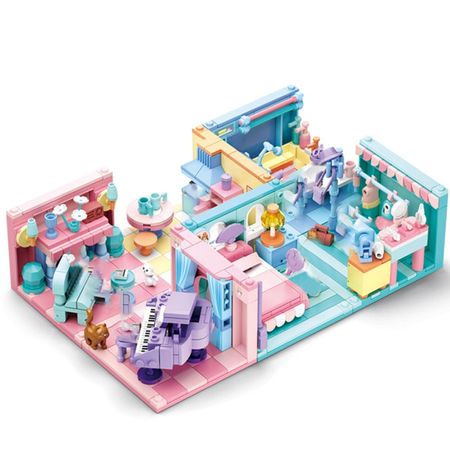 6in1 for Friends Fit Lego Girl Toys Study Room Bedroom Bathroom Building Blocks Kitchen Dressing Piano Rooms Bricks Constructor