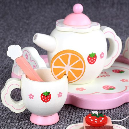 Girls Toys Kitchen Toys Pink Tea Set Play House Educational Toy Tools Baby Early Education Puzzle Tableware Gift Simulate Wooden
