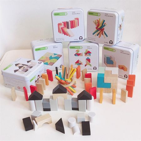 Wooden DIY Montessori Creative Building Block Toys for Children Portable Playset Educational Domino Interactive Borad Games