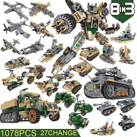 1078PCS+ Building Blocks legoINGlys Military War Robot Model Transformered For Tank Figures Helicoptered Ship kids Toys City
