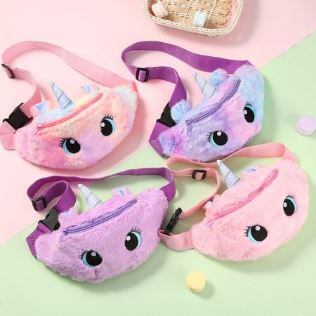 Girls Fanny Pack Unicorn Plush Waist Bag Cute Multicolor Cartoon Bumbag Kids Belt Bag Fashion Travel Coin Pouch Chest Bag