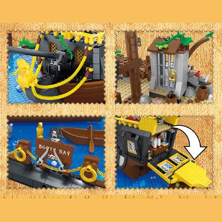 MOC Creative Ideas Series Booty Bay Bricks Pirate Ship Model Kit Building Blocks Educational Kids Toys Christmas Gifts Sailboat