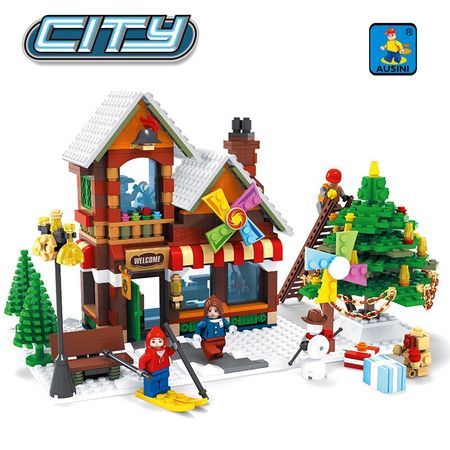 Merry Christmas item Ausini Building Blocks shop Christmas train model Assembling bricks Toys Figures Kids Gifts Present Product