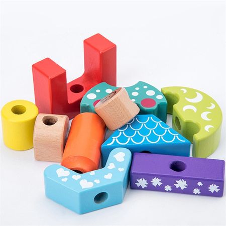 Wooden Building Blocks Toy For Children Sun & Moon Day & Night Pillar Assembled Wood Blocks Intelligence Board Game Baby Toys