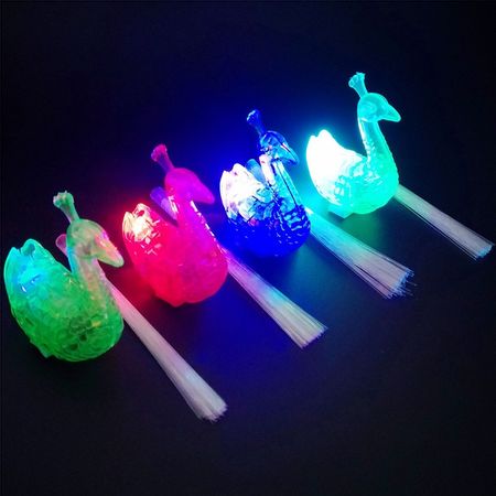 Peacock Finger Lights Glow Discoloration Proud As A Peacock Fiber Lights Children's Toys Red, Blue And Green Mixed Hair