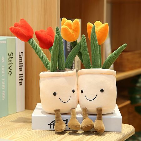 1pc 35cm Lifelike Tulip Plants Plush Stuffed Decor Toys Soft Bookshelf Decor Doll Creative Potted Flowers Pillow for Girls Gift