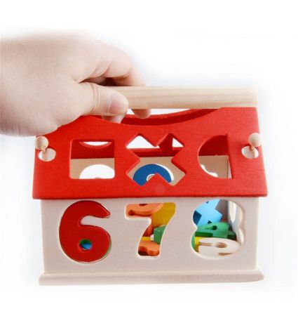 Wooden Number Digital Shape Matching Building Blocks House Model Early Childhood Educational Wood Disassembly Assembly Kids Toy