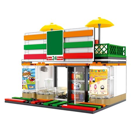 SEMBO BLOCK Street View KFCed 7-ELEVEned McDonalded Flower Bar Coffee Phone Store Building Blocks Model Educational Toys