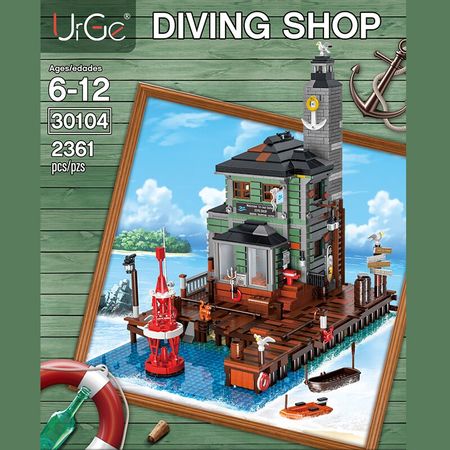 MOC City Street Ideas Series The Old Fishing Store Dive Shop Model Kit Building Blocks Kids Toys Captain Wharf Bricks Fit 21310