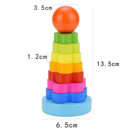 New Rainbow Donut Stack Tower Wooden Block Toy Baby Hand Eye Coordination Training Game Color Shape Learning Toys for Children