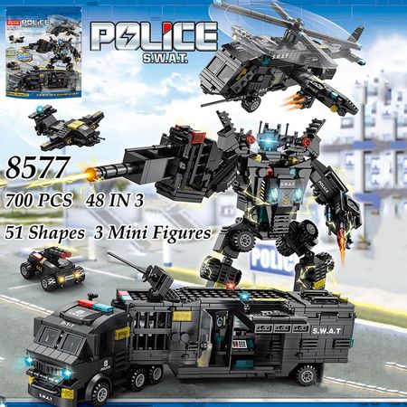 Mini Police Command Vehicle Buliding Blocks Boy Transform Robots Bricks Figures Educational Toys Children Christmas Gift