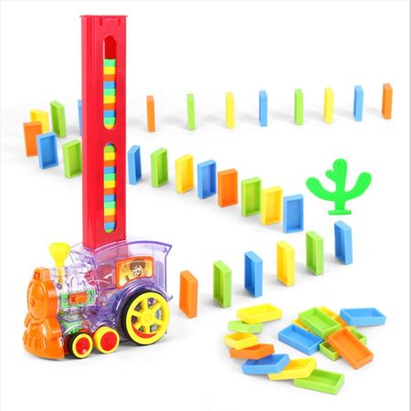 Automatic Laying Domino Brick Train Car Set Sound Light Kids Colorful Plastic Dominoes Blocks Game Toys Gift for Girl Boys