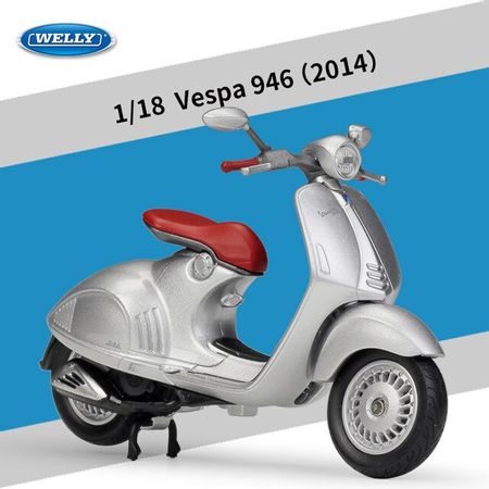 Welly 1:18 Die-cast 2014 Vespa 946 Scooter Motorcycle Silver Model with Box New 