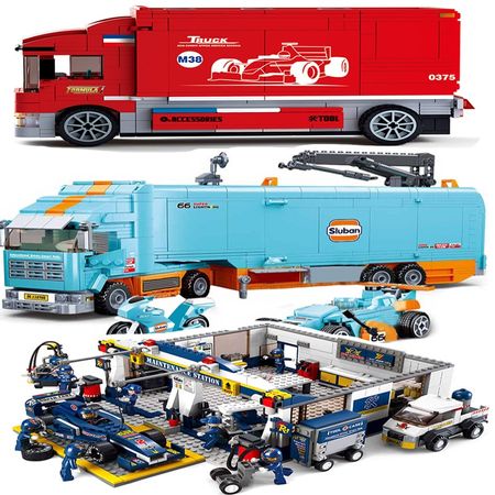 City Compatible racers FIA Formula 1 World Championship F1 station transport Truck sets Building blocks figures Kid Toy vehicle