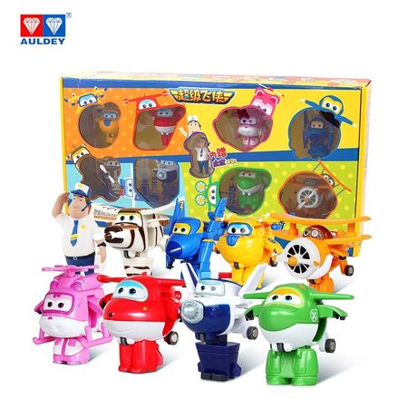 AULDEY Super Wings 8 pcs/set Mini Robot Deformation Action Figures Toy DONNIE JETT DIZZY PAUL with JIMBO Children Birthday Gift