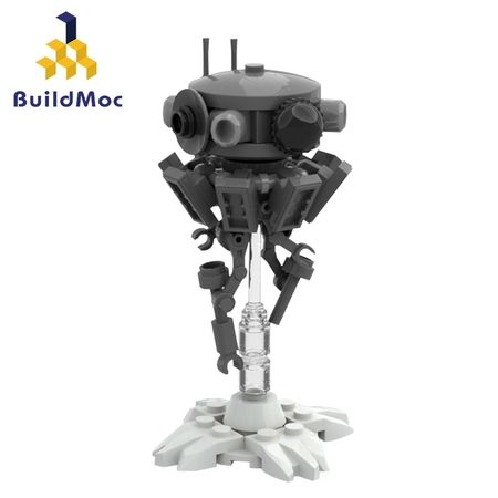 BuildMOC 37282 Imperial Black White Robot Probe Model Droid with Base Battle Building Block Model Children's Gift Kids