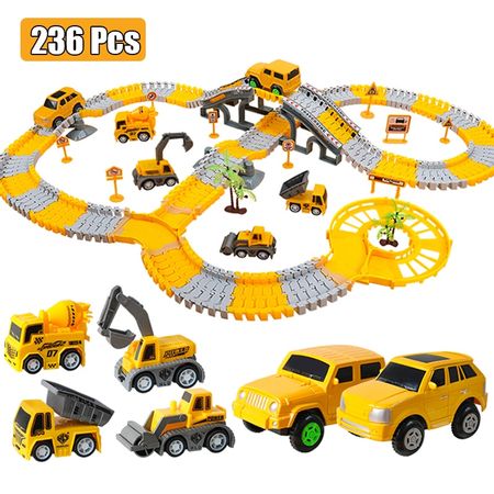 Rail Car Toy Electric Car Railway Racing Track Small Train Set Inertia Assembly Engineering Car Toys