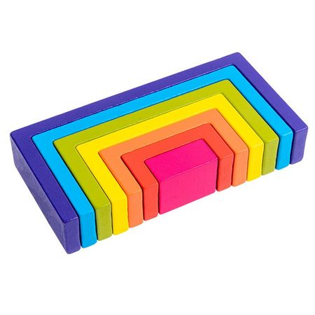 Wooden Colorful Rainbow Building Blocks Assembled House Set Creative Stacking High  Montessori Learning Wood Toys for Baby Kids