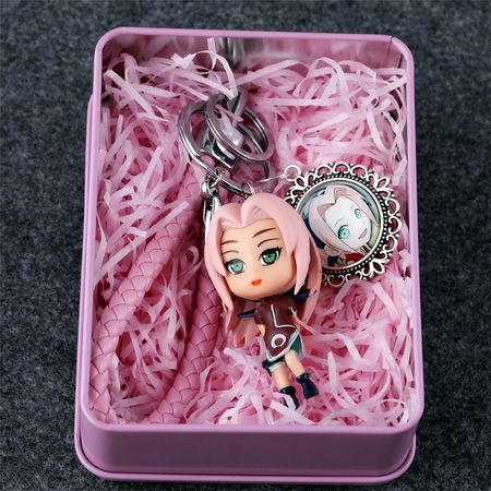 Anime Naruto Kakashi Sakura Sasuke Keychain Figure Collection Model Toys Key Chain Toys with Metal Box