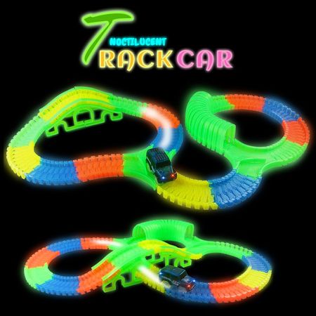 Railway Racing Track DIY Flexible Bend Rail Glowing in the Dark Electronic Flash Light Car Puzzle Toys Gift For children
